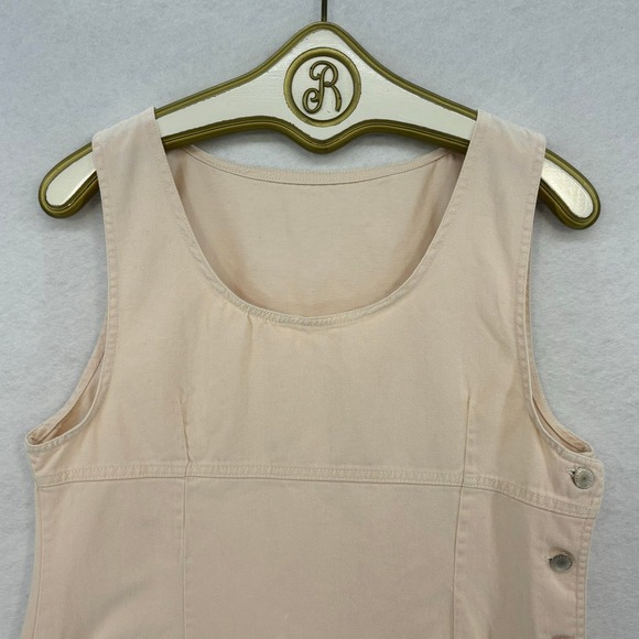 90s Vintage Sleeveless Mini Dress MEDIUM Peach Beige Denim‎ Casual A-Line Retro - Picture 4 of 9